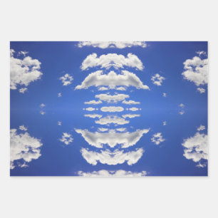 Deep Blue Sky White Fluffy Clouds, Photo  Wrapping Paper Sheet