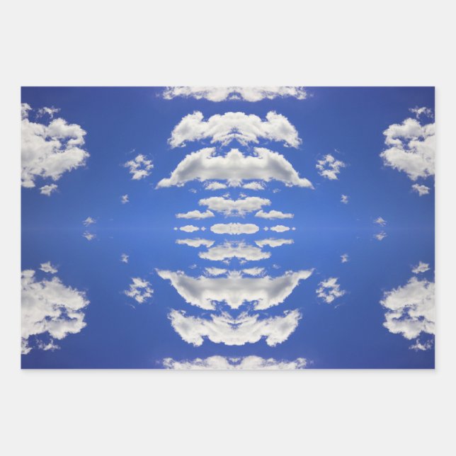 Deep Blue Sky White Fluffy Clouds, Photo  Wrapping Paper Sheet (Front 3)