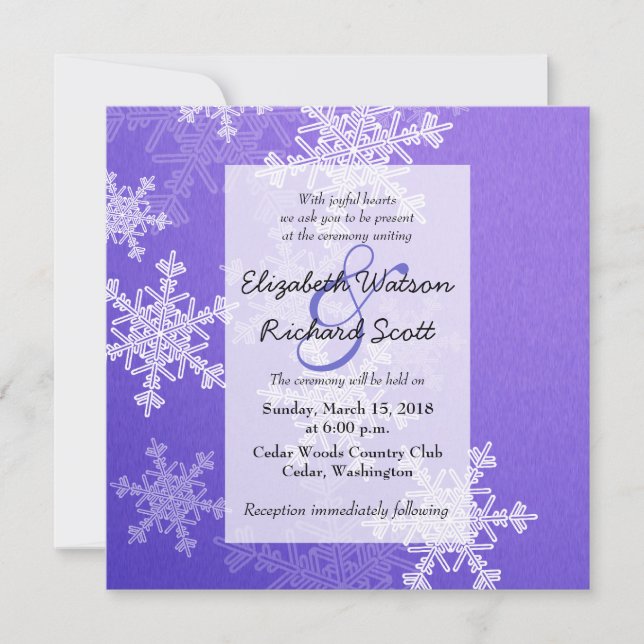 Deep Blue Snowflakes Christmas wedding invitation (Front)