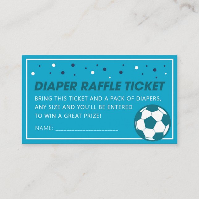 Deep Blue Soccer Baby Shower Diaper Raffle Ticket (Front)
