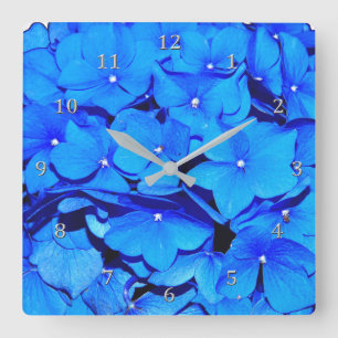 Deep Blue Spring Hydrangea Flowers Square Wall Clock