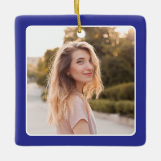 Deep Blue Square Photo Double Border Graduate Ceramic Ornament