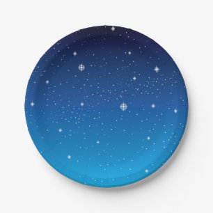 Deep Blue Starry Night Sky Paper Plate