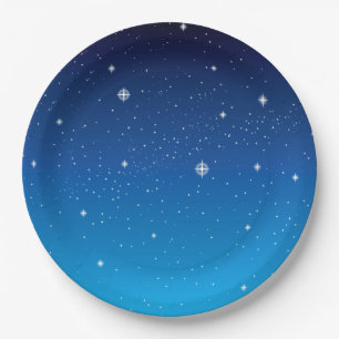 Deep Blue Starry Night Sky Paper Plate