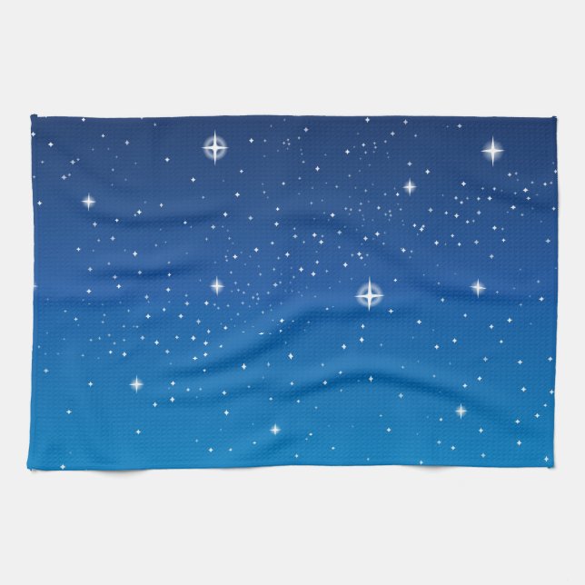 Deep Blue Starry Night Sky Tea Towel (Horizontal)