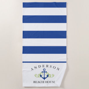 Deep Blue Stripe personalised Beach House Beach Towel