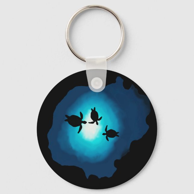 Deep Blue Swimming Turtles Key Ring (Front)