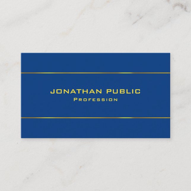 Deep Blue Template Gold Text Modern Elegant Cool Business Card (Front)