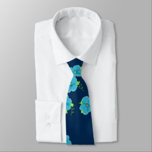 Deep Blue Tie With Floral Design