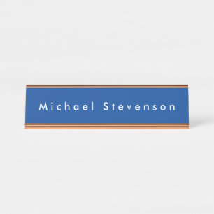 Deep Blue Trendy Modern Professional Desk Name Plate