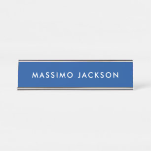Deep Blue Trendy Modern Professional Desk Name Plate