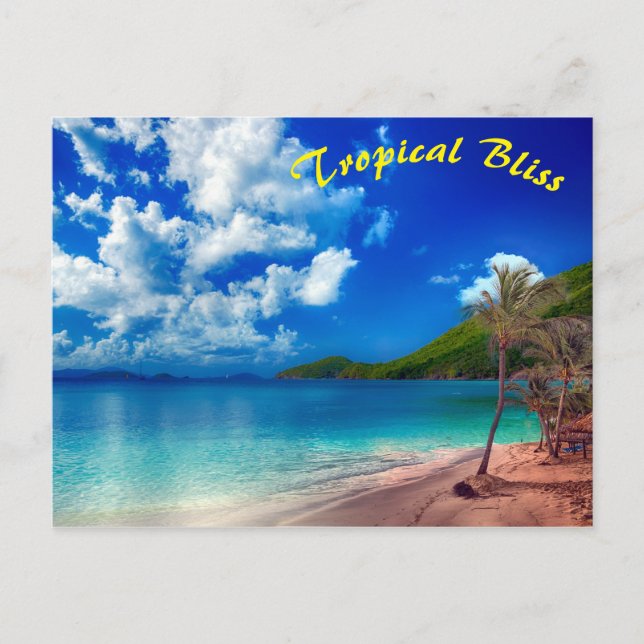 Deep Blue Tropical Island Bliss Postcard (Front)
