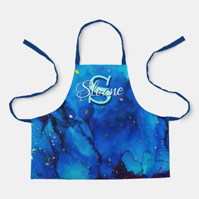 Deep Blue Underwater Alcohol Ink Apron (Front)