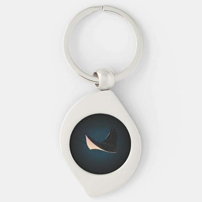 Deep Blue Underwater Spotted Sea Ray Fish Key Ring (Front)