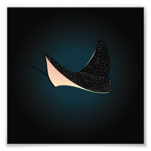 Deep Blue Underwater Spotted Sea Ray Fish Photo Print