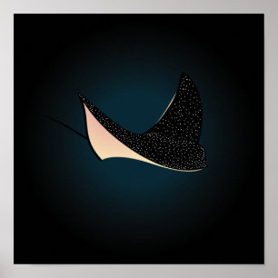 Deep Blue Underwater Spotted Sea Ray Fish Poster