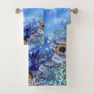 Deep Blue Unterwater Reef Sealife Family Bath Towel Set