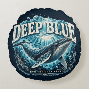 DEEP BLUE Whale Ocean Adventure Round Cushion