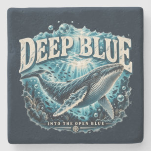 DEEP BLUE Whale Ocean Adventure Stone Coaster