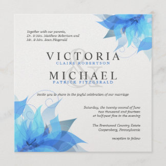 Deep Blue & White Floral Wedding Invitations
