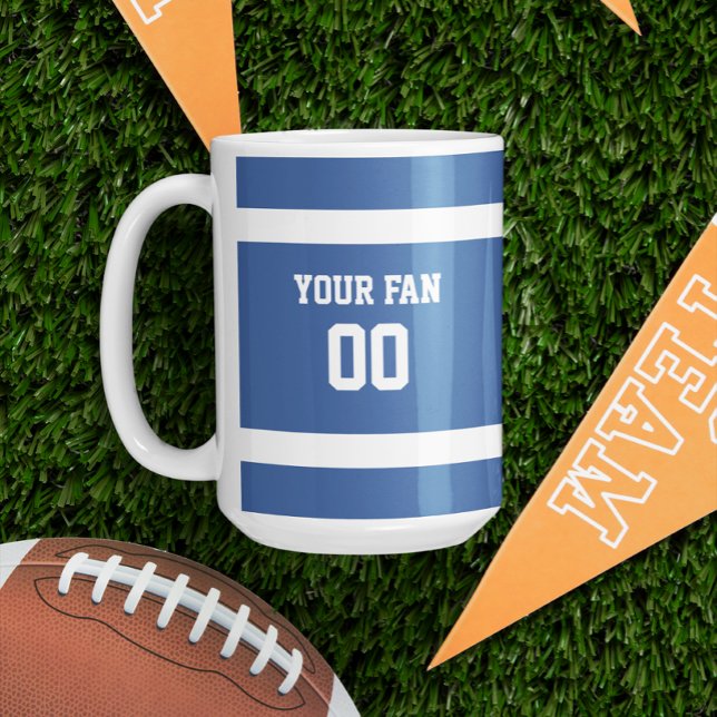 Deep Blue & White Football Team Personalised Coffee Mug (Creator Uploaded)