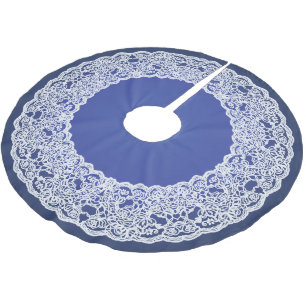 Deep Blue White Lace Elegant Vintage Tree Skirt