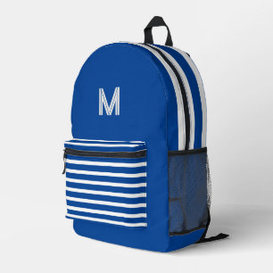  Deep blue&white  stripes  -monogrammed Printed Backpack