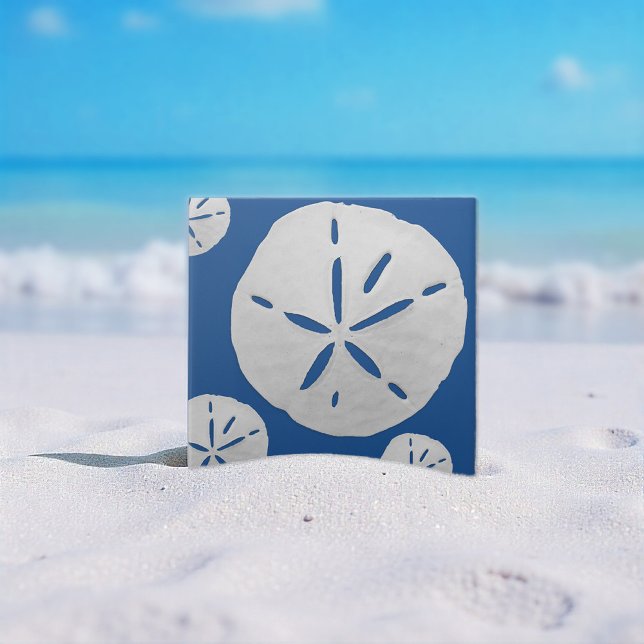 Deep Blue & White Tropical Beach Sand Dollar Tile (Creator Uploaded)