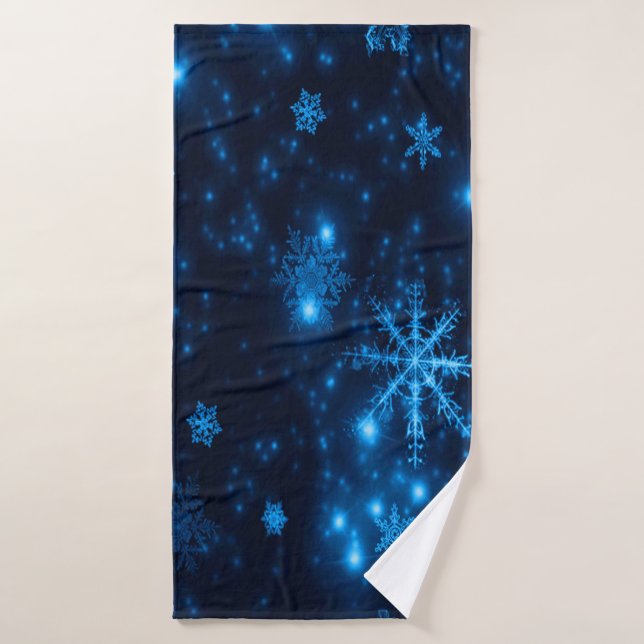 Deep Blue with Bright Snowflakes Bath Towel (Bath Towel)