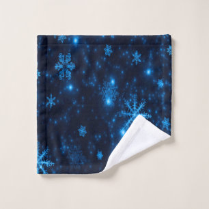 Deep Blue with Bright Snowflakes Wash Cloth