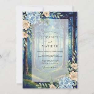 Deep Blue Woodland Bloom Wedding Invitation