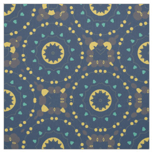 Deep Blue Yellow Mosaic Ethnic Boho Chic Pattern Fabric