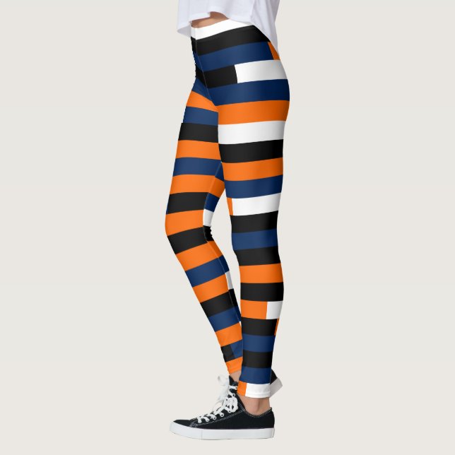 Deep blue, yellow ochre, black and white stripes leggings (Left)