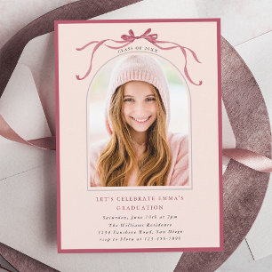 Deep Blush Bow Graduation Party Arch Photo Pink Invitation