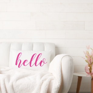 Deep Bright Pink Hello Cute Hello or Your Quote Lumbar Cushion