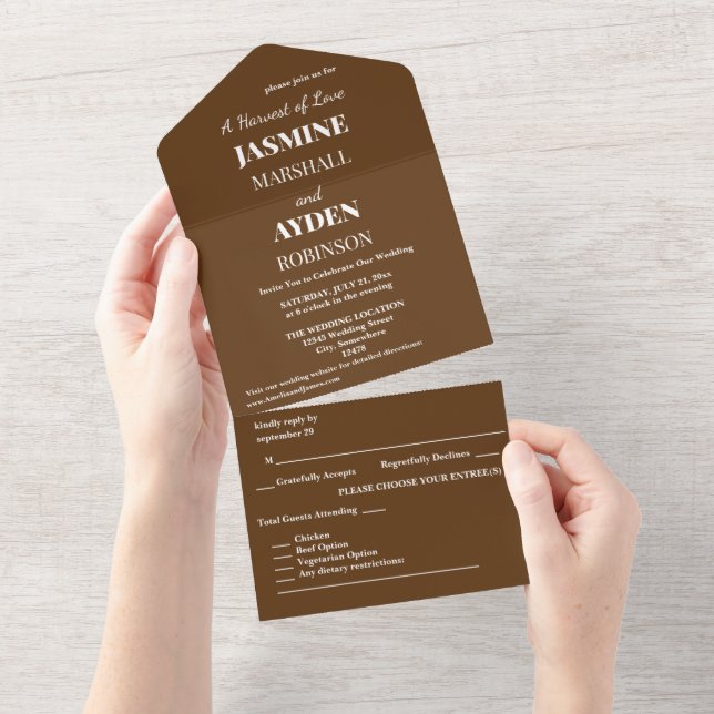 Deep Brown Background – Rustic Wedding Design All In One Invitation (Tearaway)