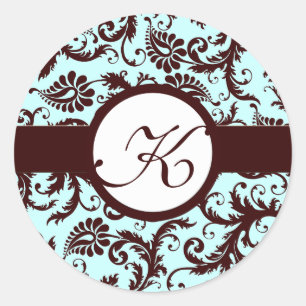 Deep Brown Damask Vintage Floral Wedding Stickers