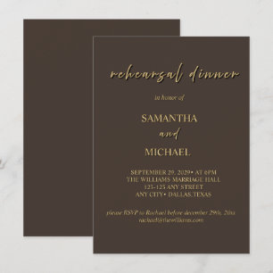 Deep Brown & Gold Rehearsal Dinner Invitation