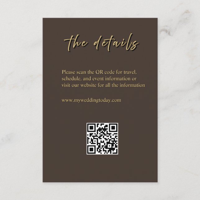 Deep Brown & Gold Wedding Enclosure Card (Front)