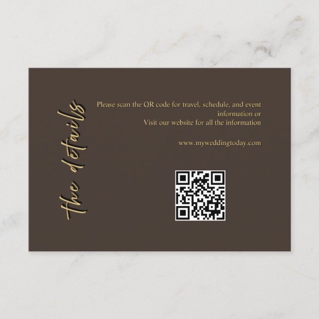 Deep Brown & Gold Wedding Enclosure Card (Front)