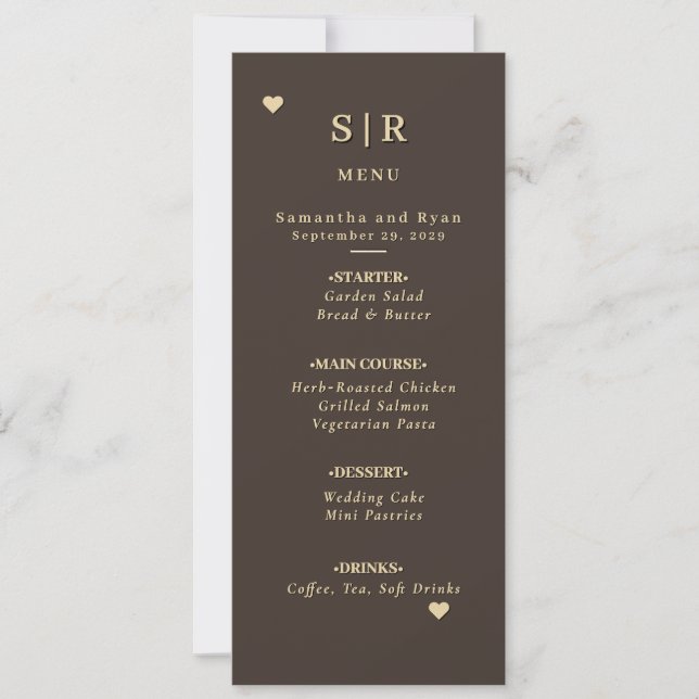 Deep Brown & Gold Wedding Menu — Minimalist Luxury Invitation (Front)