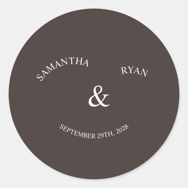 Deep Brown Round Wedding Sticker  (Front)