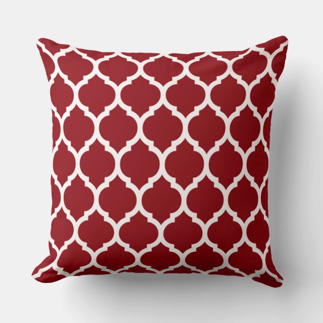 Deep Burgundy and White Quatrefoil Pattern Cushion (Front)
