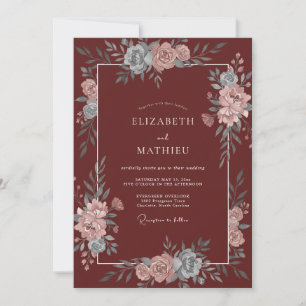 Deep Burgundy Azure Petal Wedding Invitation