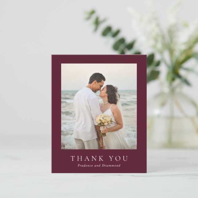 Deep Burgundy Budget Wedding Thank You Card (Standing Front)