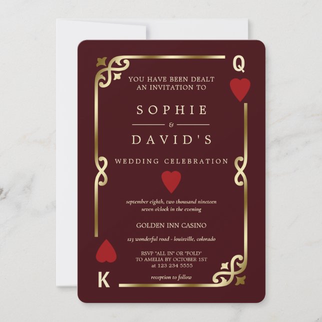 Deep Burgundy Casino Las Vegas Poker Wedding Invitation (Front)