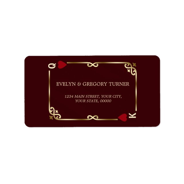 Deep Burgundy Casino Las Vegas Poker Wedding Label (Front)