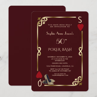 Deep Burgundy Casino Night Gatsby 50th Birthday Invitation