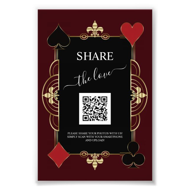 Deep Burgundy Casino Share Photo QR Code Wedding  (Front)