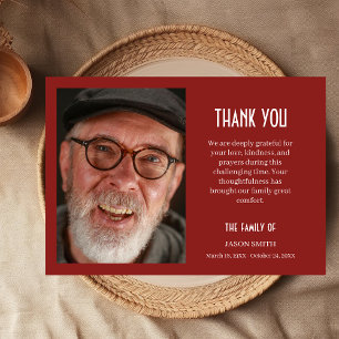 Deep Burgundy Classic Personalized Photo Funeral Thank You Card